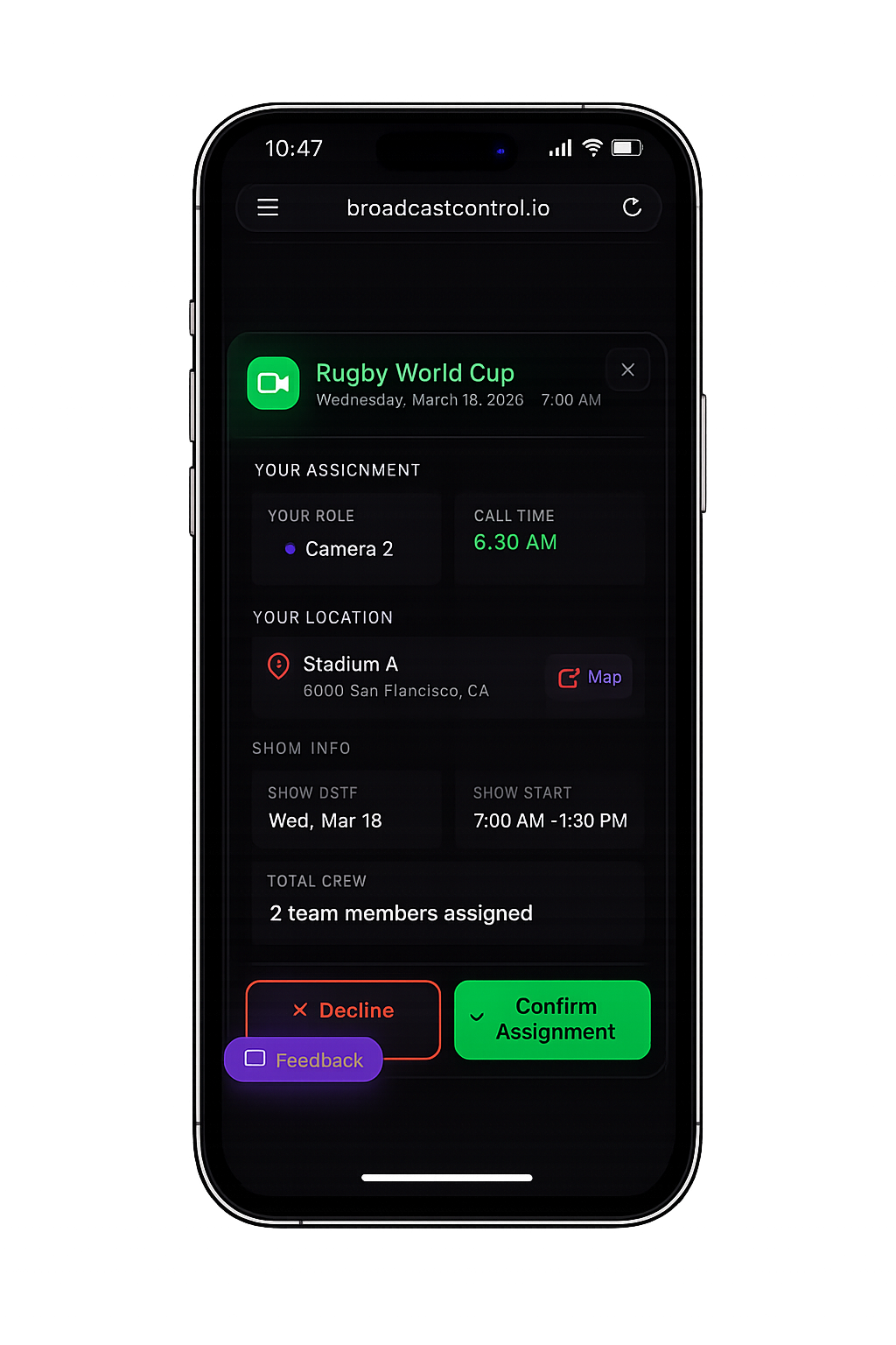 Crew Assignment — Confirm or Decline